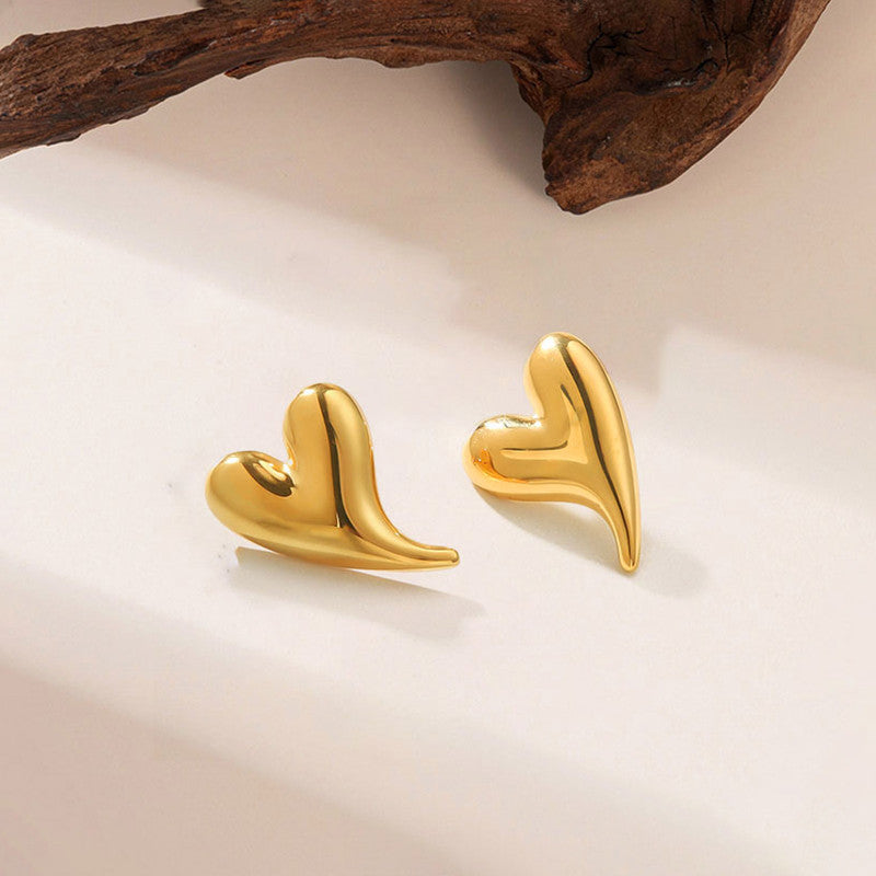 Gold Plated Stainless Steel Anti Tarnish Heart Themed Stud Earrings