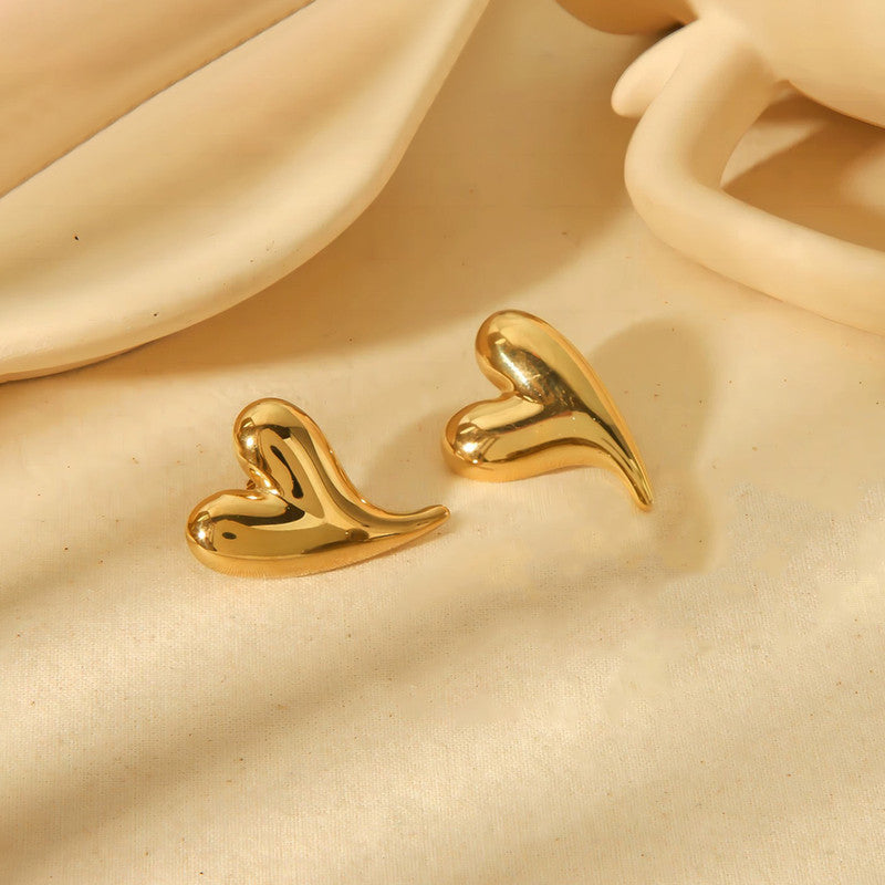 Gold Plated Stainless Steel Anti Tarnish Heart Themed Stud Earrings