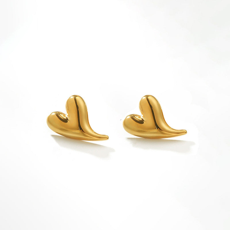 Gold Plated Stainless Steel Anti Tarnish Heart Themed Stud Earrings
