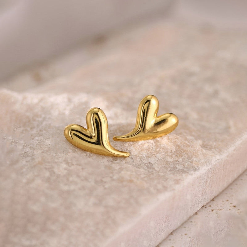 Gold Plated Stainless Steel Anti Tarnish Heart Themed Stud Earrings
