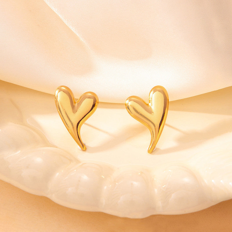 Gold Plated Stainless Steel Anti Tarnish Heart Themed Stud Earrings