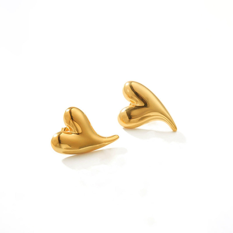 Gold Plated Stainless Steel Anti Tarnish Heart Themed Stud Earrings