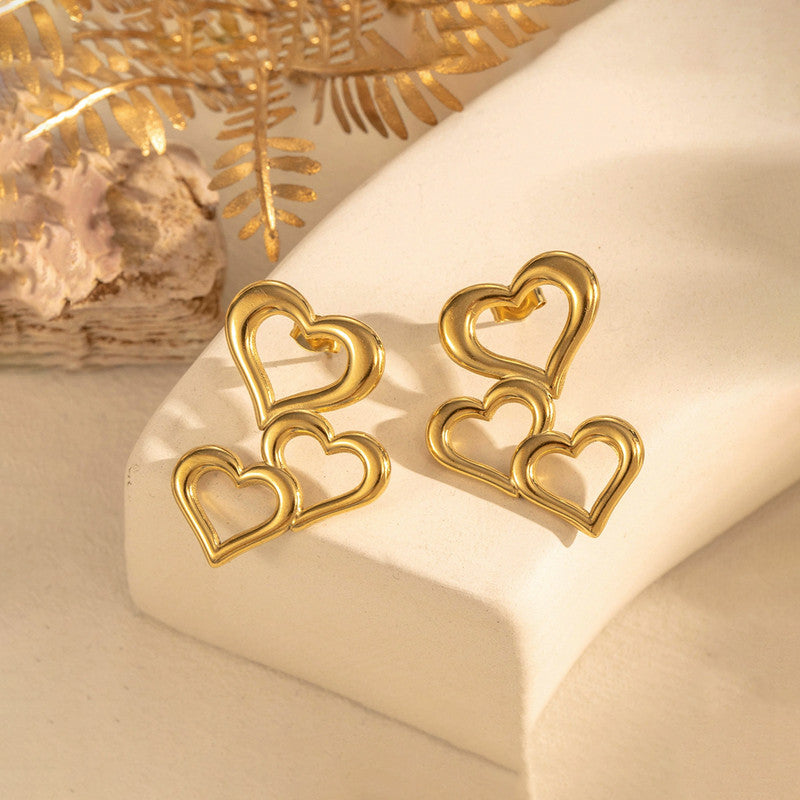 Gold Plated Stainless Steel Anti Tarnish Heart Themed Stud Earrings