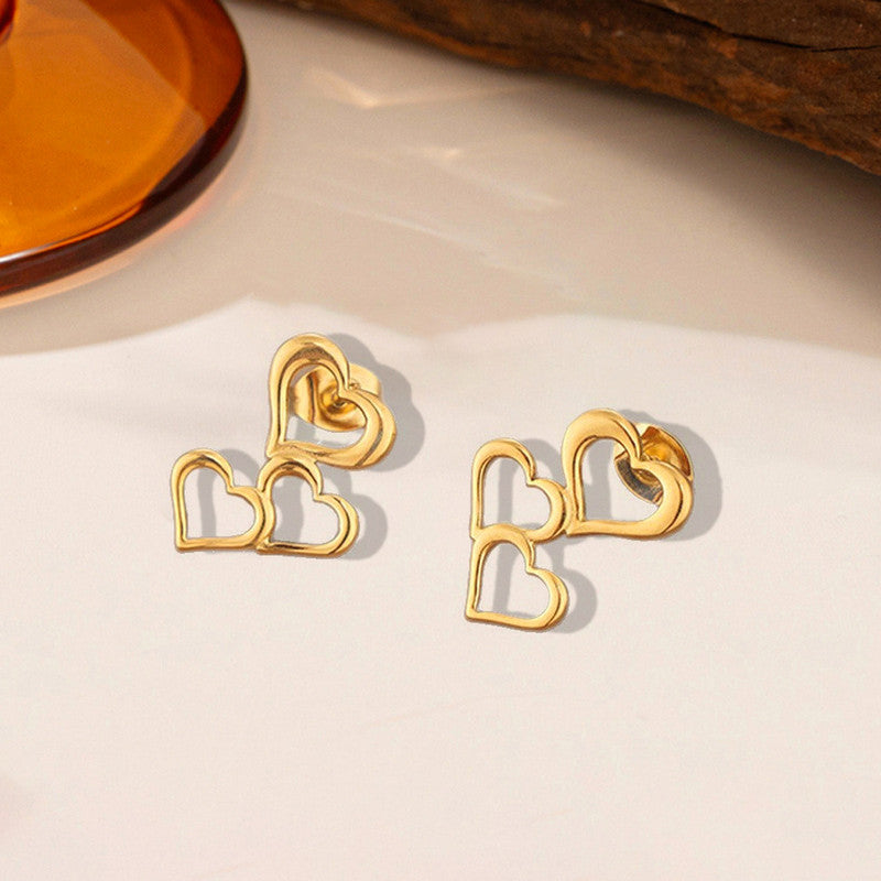 Gold Plated Stainless Steel Anti Tarnish Heart Themed Stud Earrings