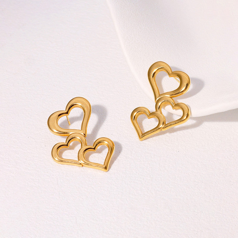 Gold Plated Stainless Steel Anti Tarnish Heart Themed Stud Earrings