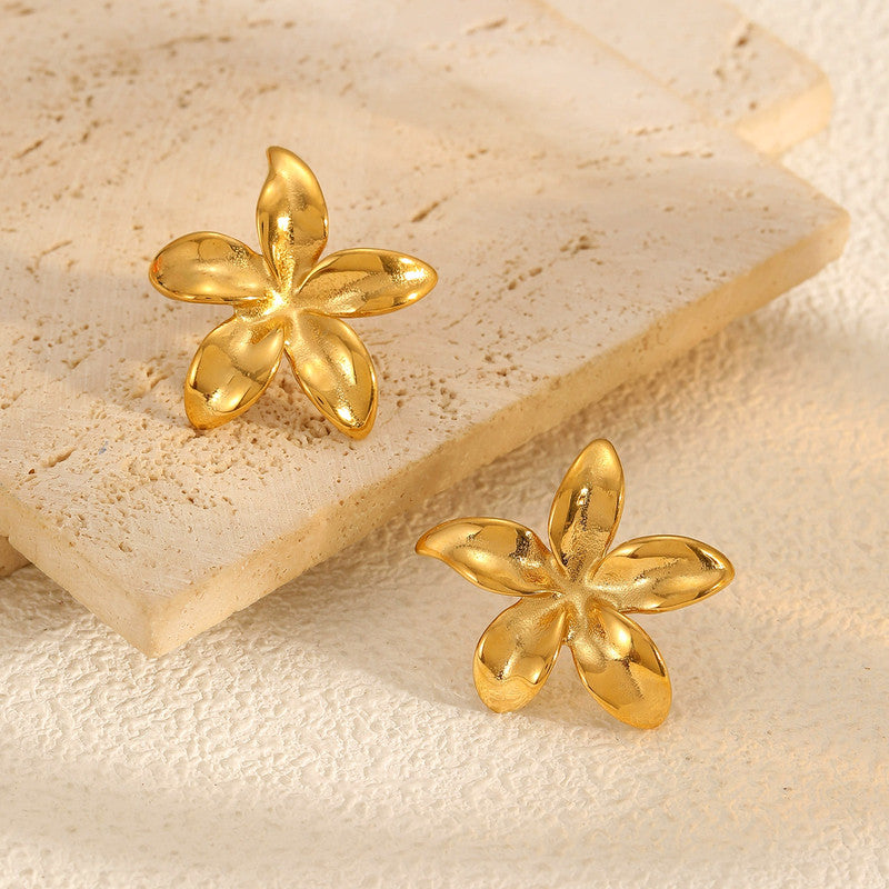 Gold Plated Stainless Steel Anti Tarnish Floral Themed Stud Earrings