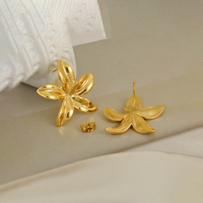 Gold Plated Stainless Steel Anti Tarnish Floral Themed Stud Earrings
