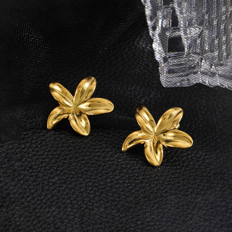 Gold Plated Stainless Steel Anti Tarnish Floral Themed Stud Earrings