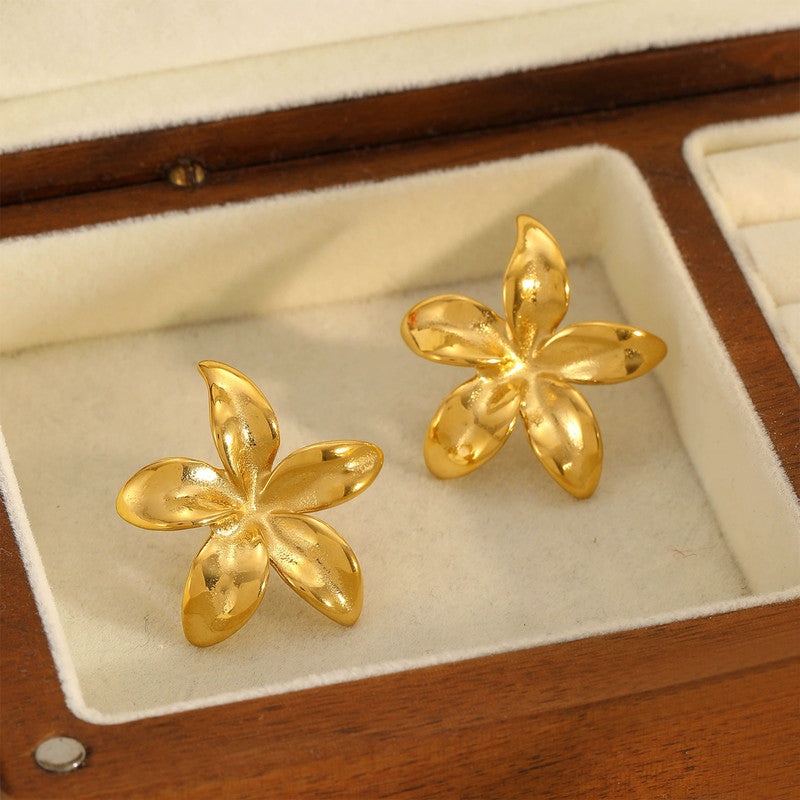 Gold Plated Stainless Steel Anti Tarnish Floral Themed Stud Earrings