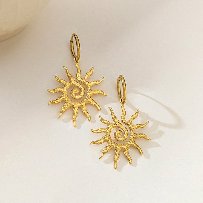 Gold Plated Stainless Steel Anti Tarnish Sun Shaped Stud Earrings