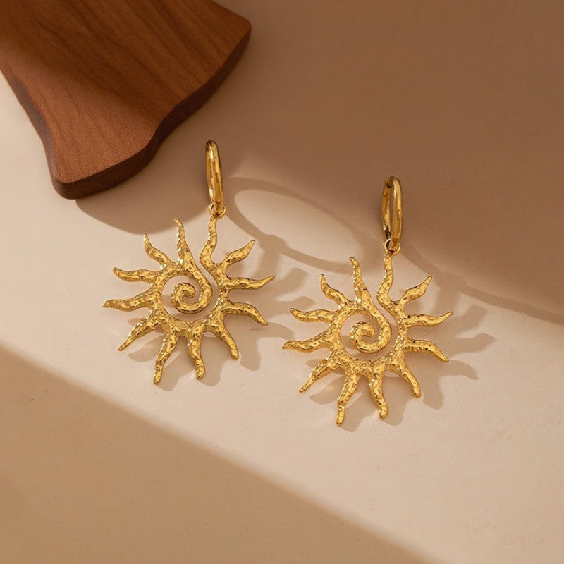 Gold Plated Stainless Steel Anti Tarnish Sun Shaped Stud Earrings