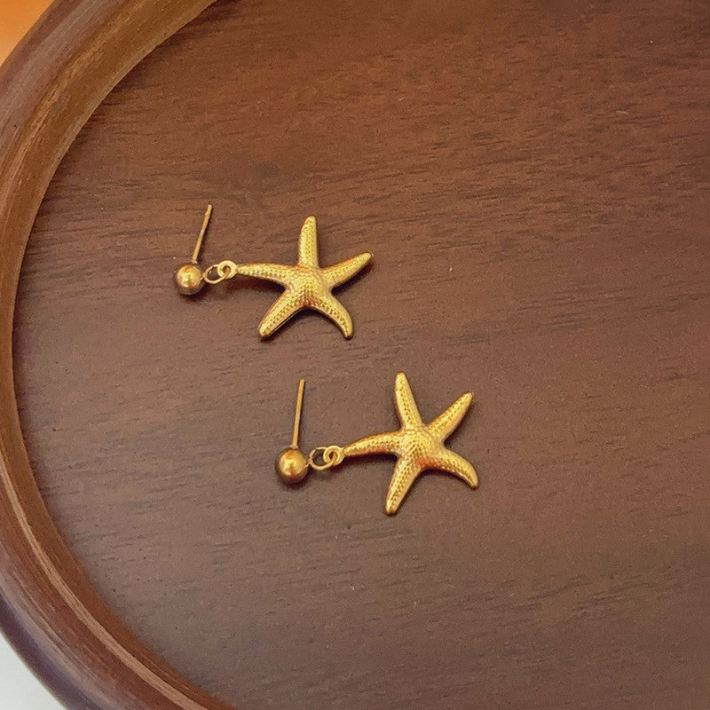 Gold Plated Stainless Steel Anti Tarnish Star Themed Drop Earrings