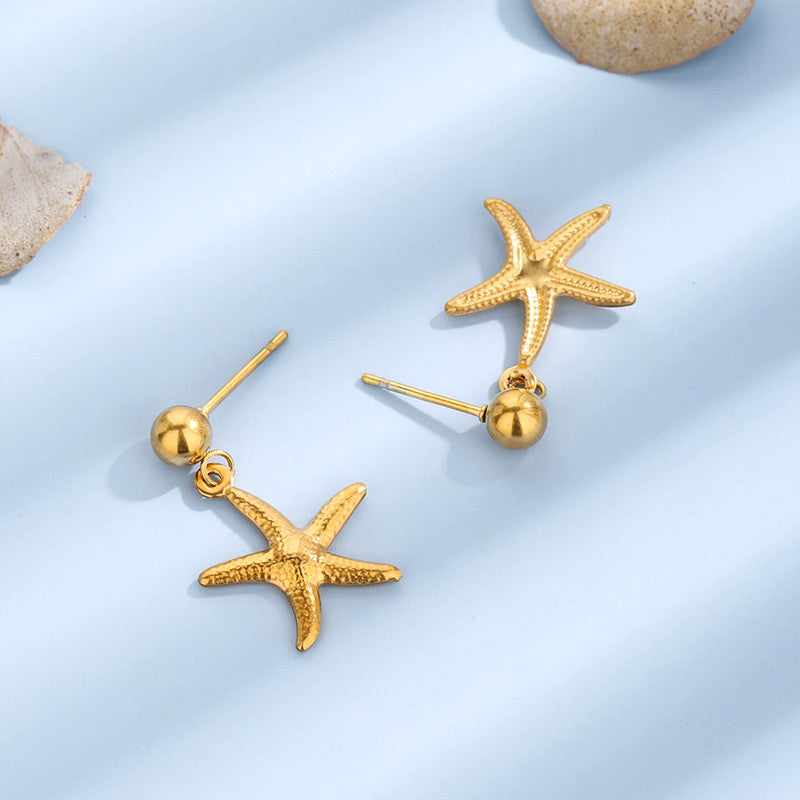 Gold Plated Stainless Steel Anti Tarnish Star Themed Drop Earrings