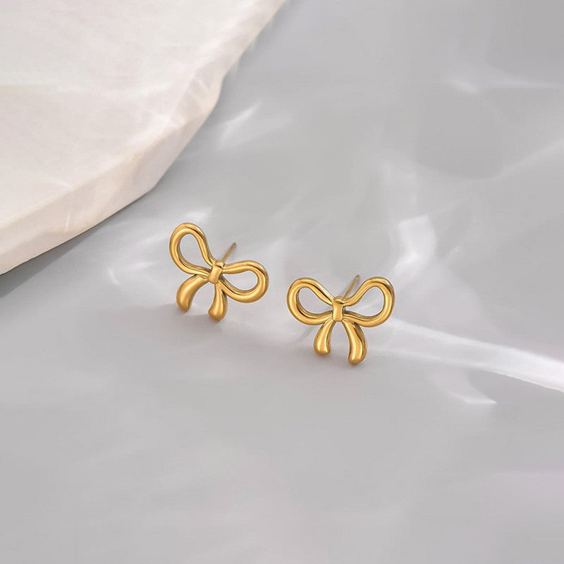 Gold Plated Anti Tarnish Bow Themed Stud Earrings