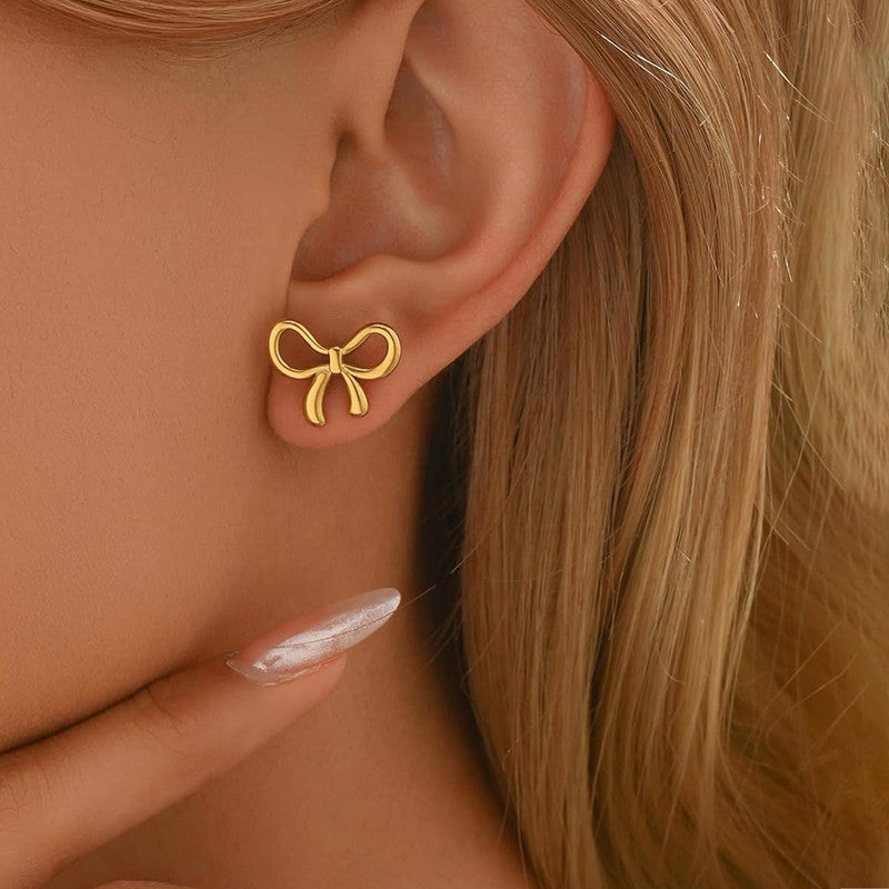 Gold Plated Anti Tarnish Bow Themed Stud Earrings