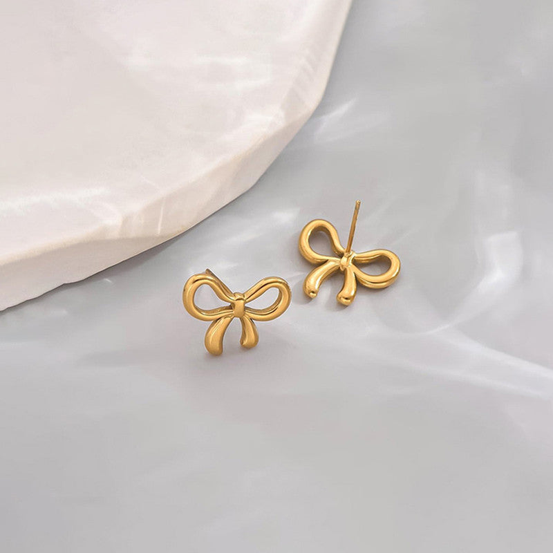 Gold Plated Anti Tarnish Bow Themed Stud Earrings