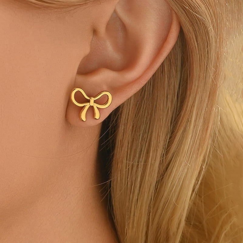 Gold Plated Anti Tarnish Bow Themed Stud Earrings