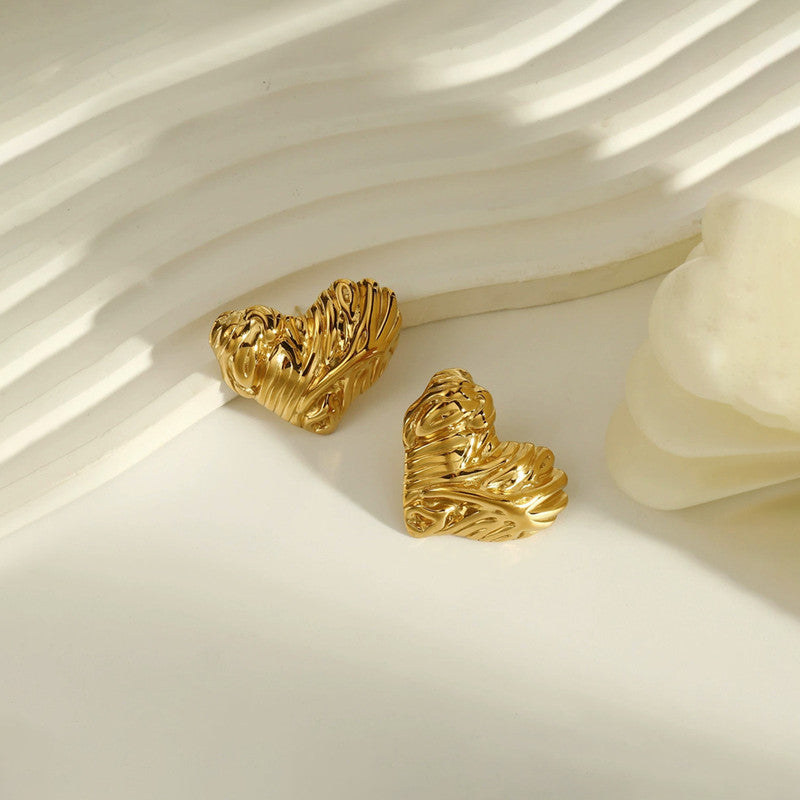 Gold-Plated Anti Tarnish Stainless Steel Heart Themed Stud Earrings