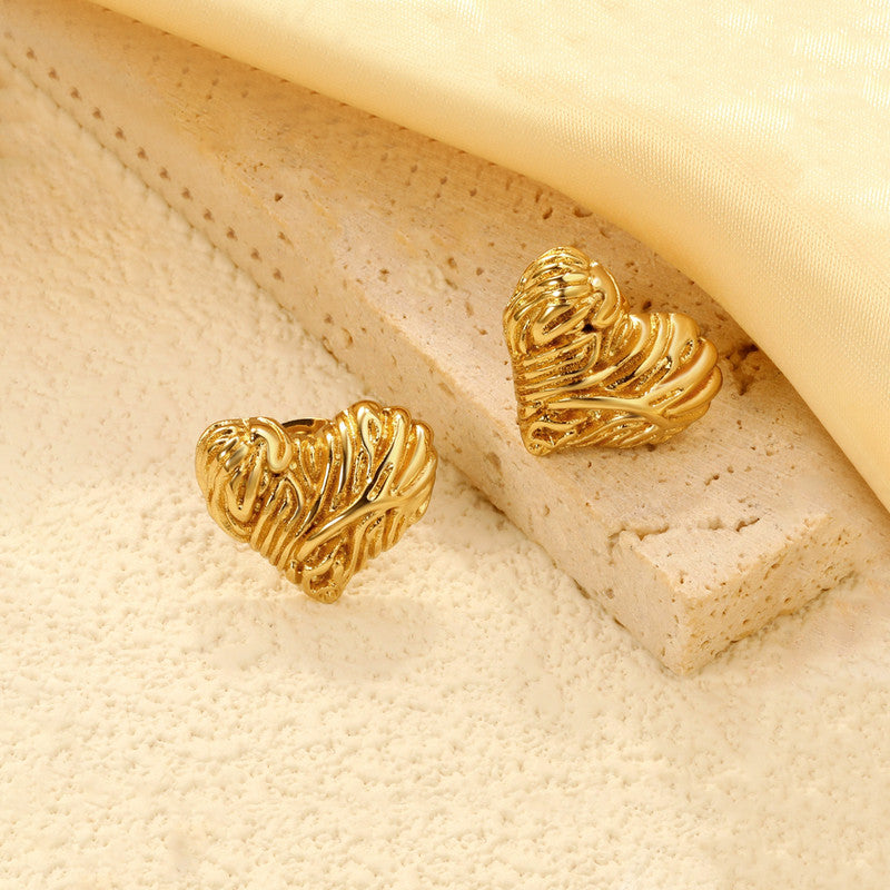 Gold-Plated Anti Tarnish Stainless Steel Heart Themed Stud Earrings