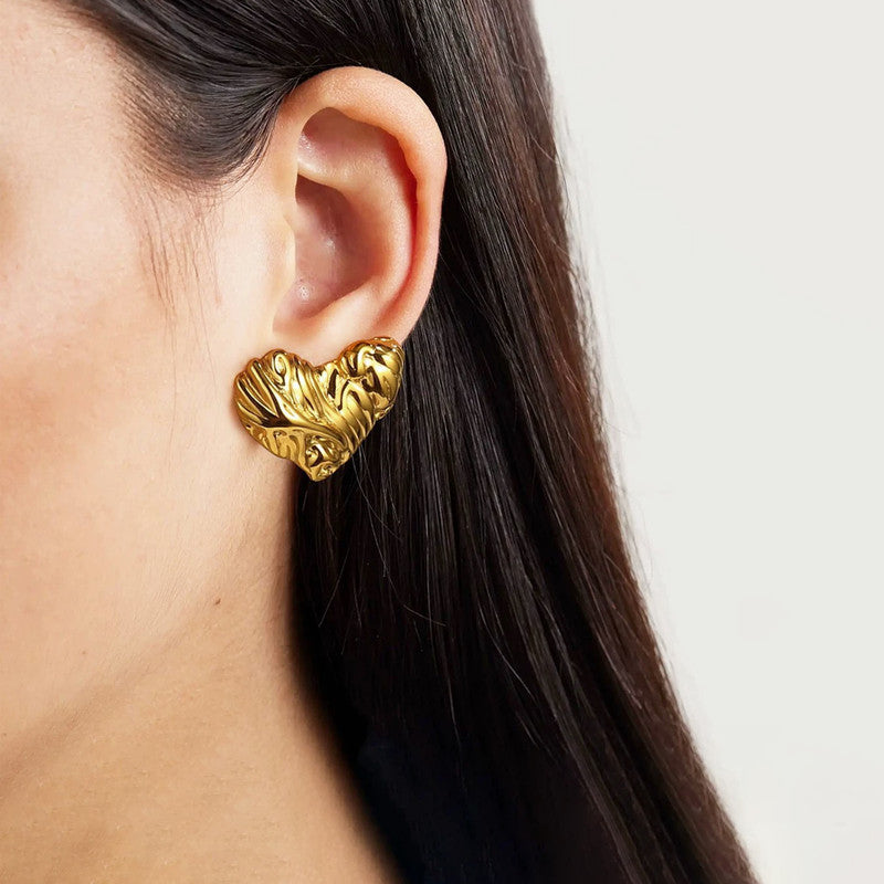 Gold-Plated Anti Tarnish Stainless Steel Heart Themed Stud Earrings