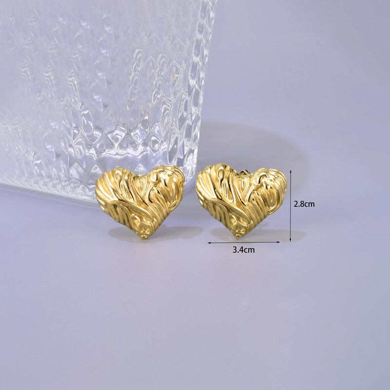 Gold-Plated Anti Tarnish Stainless Steel Heart Themed Stud Earrings