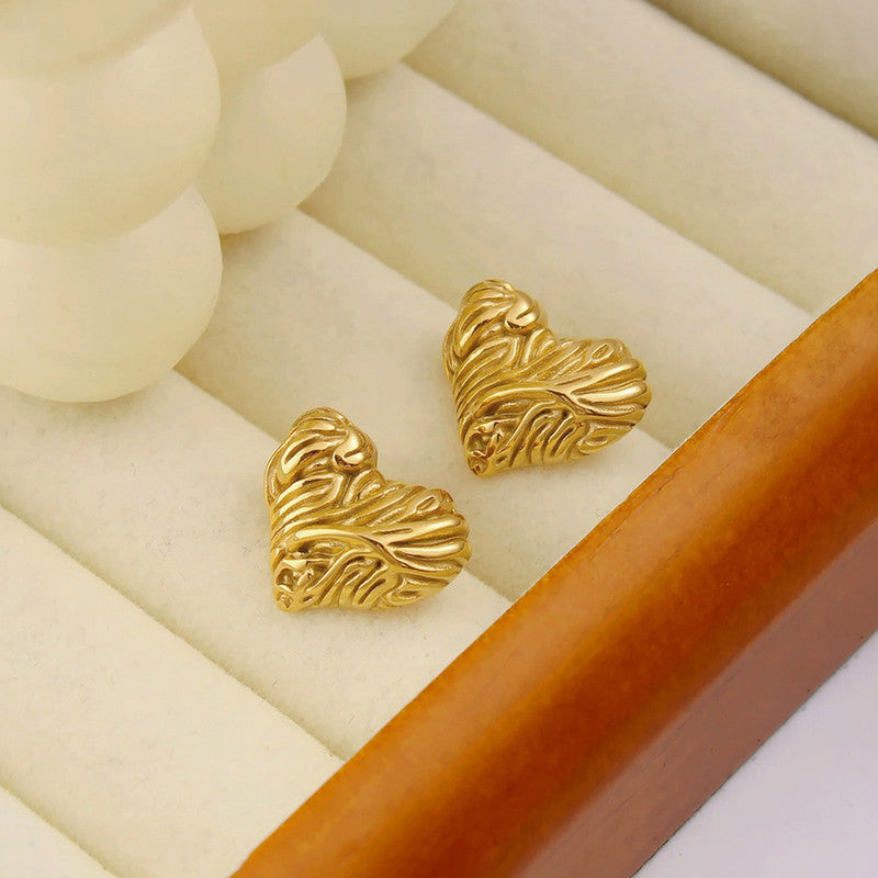 Gold-Plated Anti Tarnish Stainless Steel Heart Themed Stud Earrings