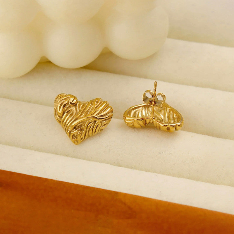 Gold-Plated Anti Tarnish Stainless Steel Heart Themed Stud Earrings
