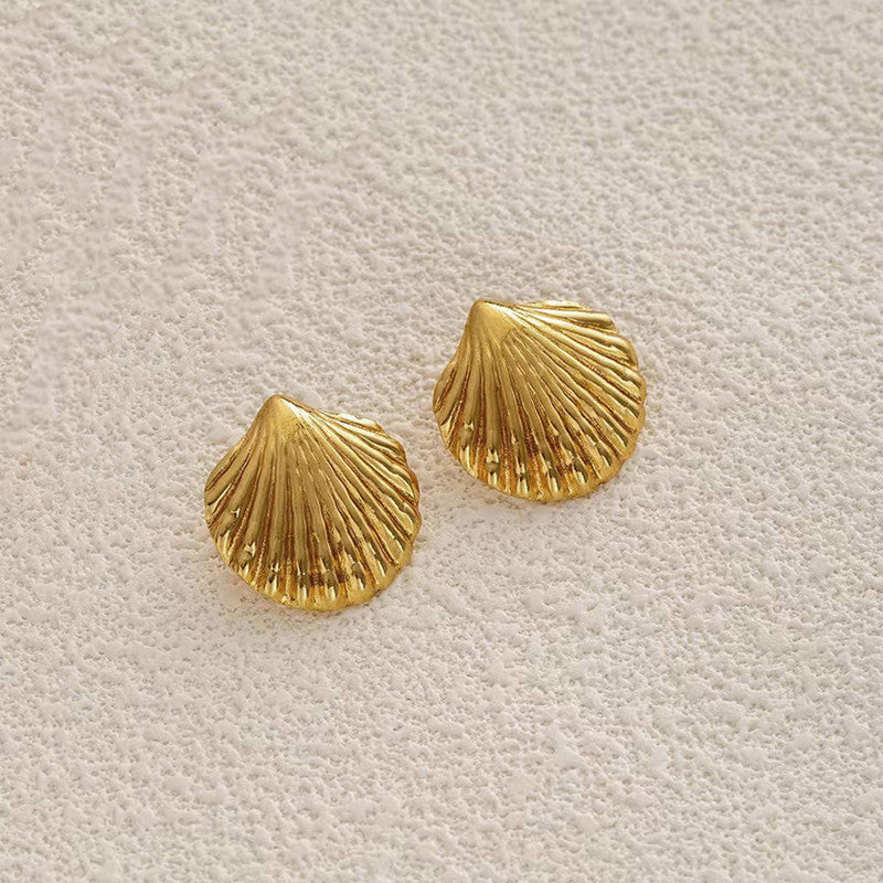 Gold-Plated Anti Tarnish Stainless Steel Shell Shaped Stud Earrings