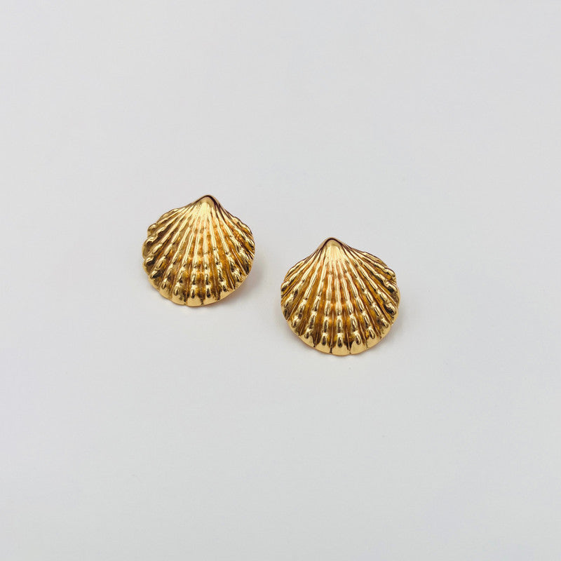 Gold-Plated Anti Tarnish Stainless Steel Shell Shaped Stud Earrings