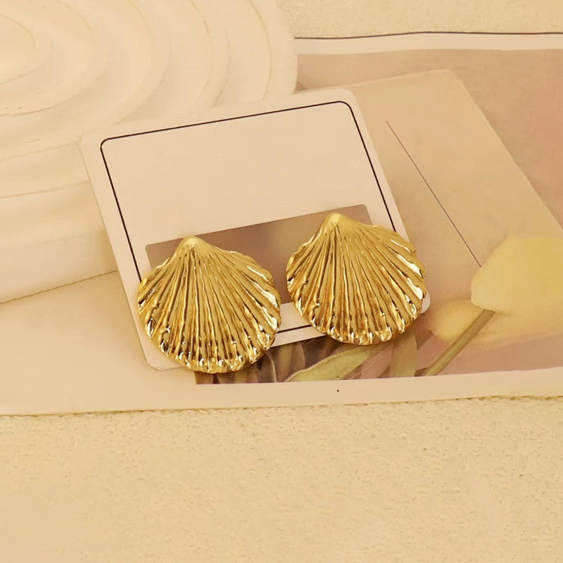 Gold-Plated Anti Tarnish Stainless Steel Shell Shaped Stud Earrings