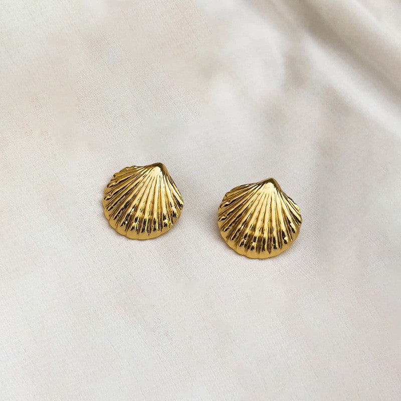 Gold-Plated Anti Tarnish Stainless Steel Shell Shaped Stud Earrings