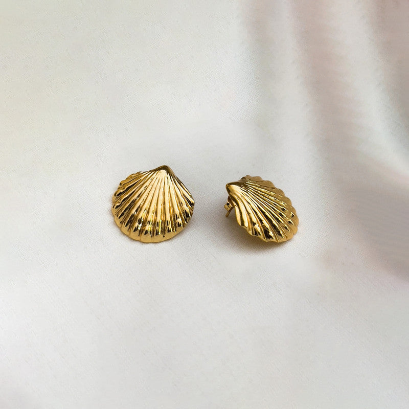Gold-Plated Anti Tarnish Stainless Steel Shell Shaped Stud Earrings