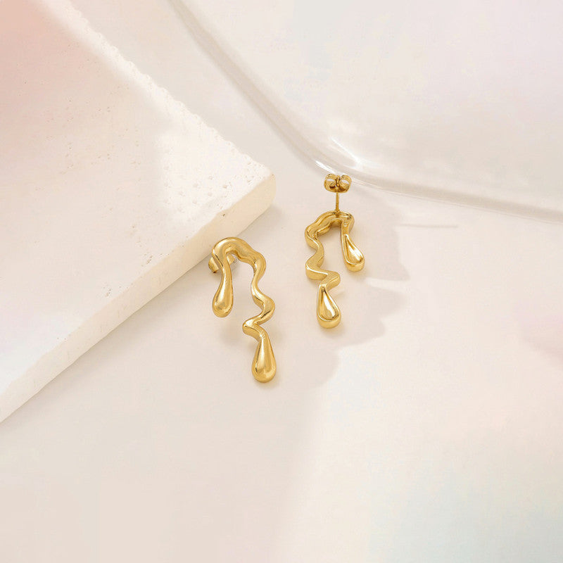 Gold-Plated Anti Tarnish Stainless Steel Quirky Drop Earrings