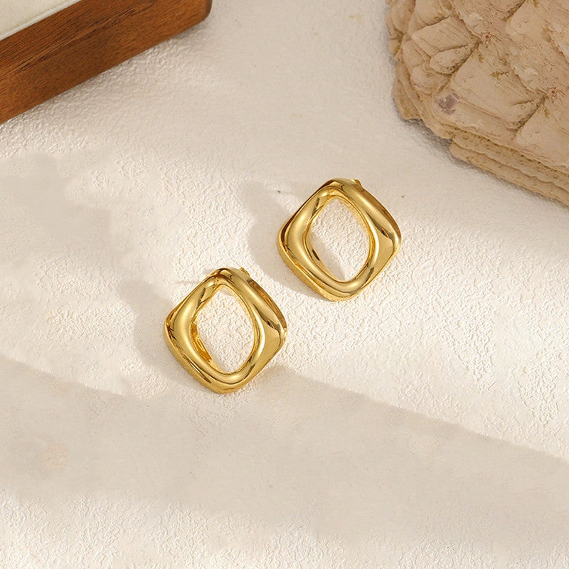 Gold-Plated Anti Tarnish Stainless Steel Square Shaped Stud Earrings