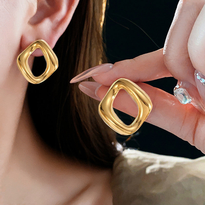 Gold-Plated Anti Tarnish Stainless Steel Square Shaped Stud Earrings