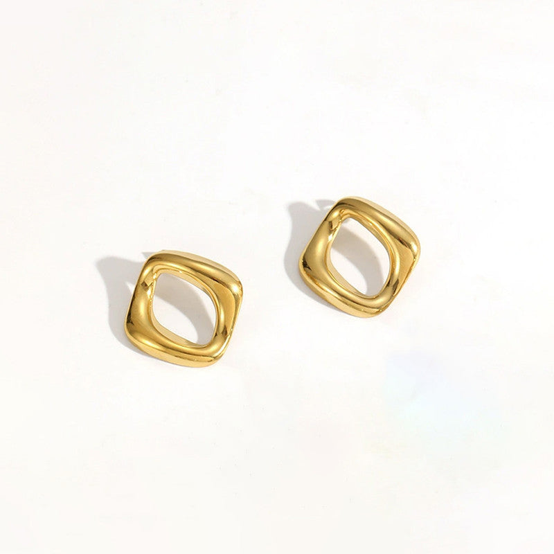 Gold-Plated Anti Tarnish Stainless Steel Square Shaped Stud Earrings