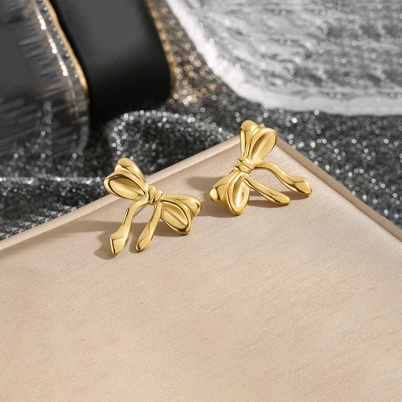Gold-Plated Anti Tarnish Stainless Steel Bow Themed Earrings