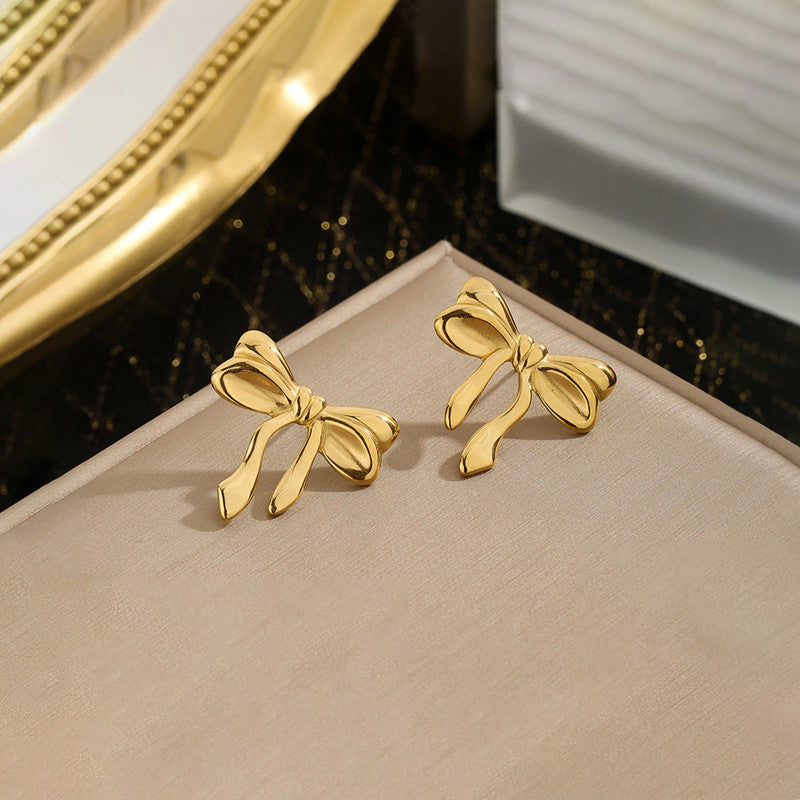 Gold-Plated Anti Tarnish Stainless Steel Bow Themed Earrings