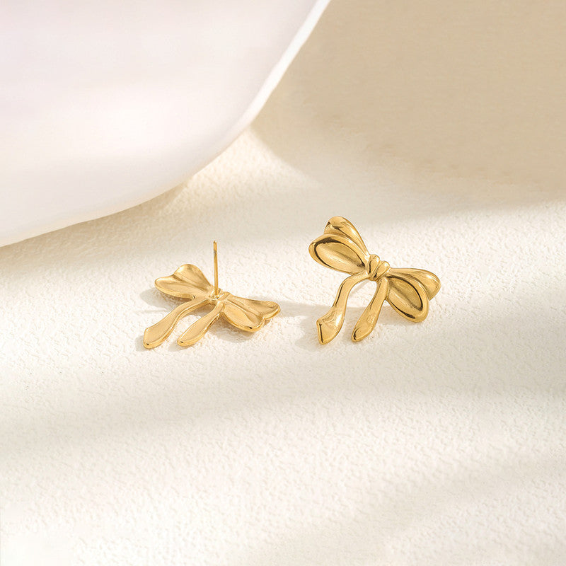 Gold-Plated Anti Tarnish Stainless Steel Bow Themed Earrings
