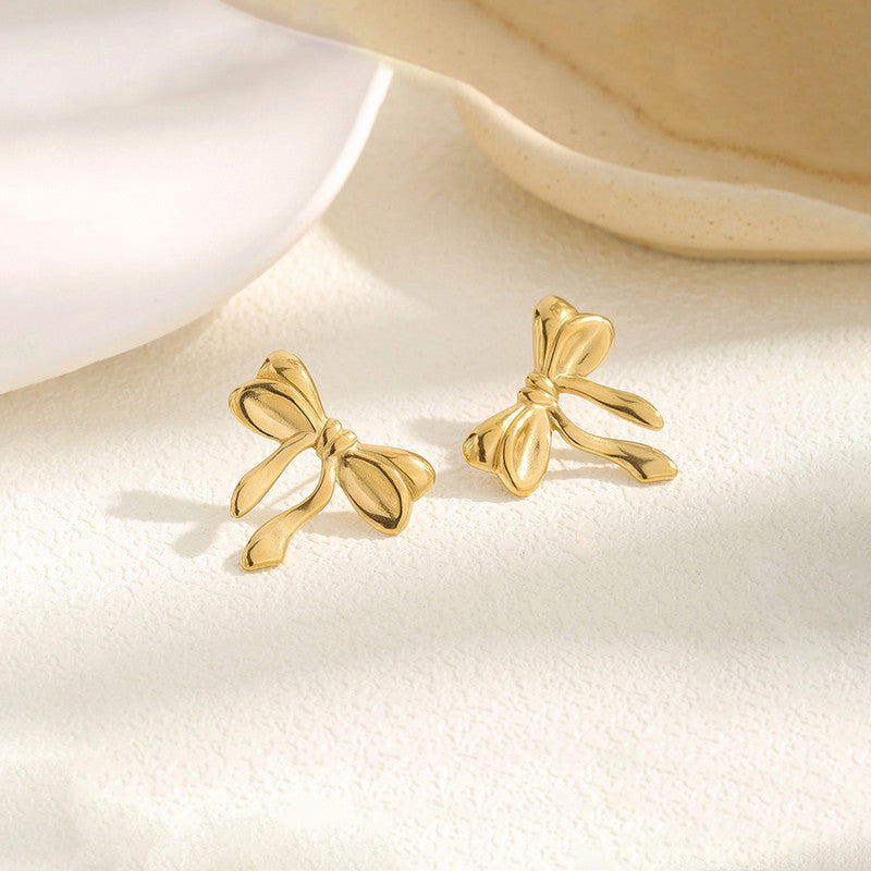 Gold-Plated Anti Tarnish Stainless Steel Bow Themed Earrings