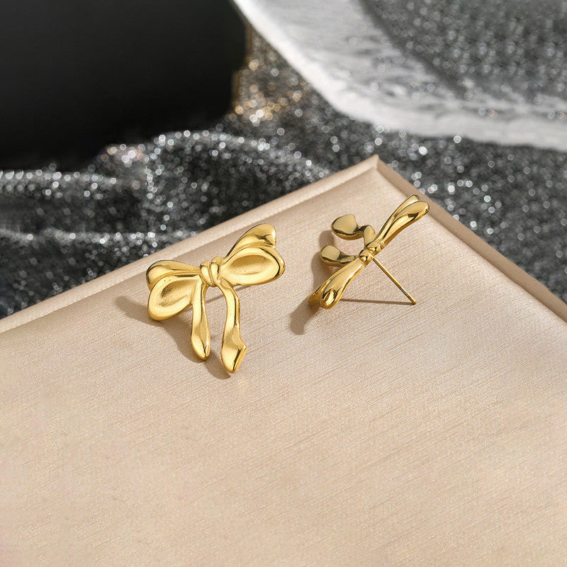 Gold-Plated Anti Tarnish Stainless Steel Bow Themed Earrings