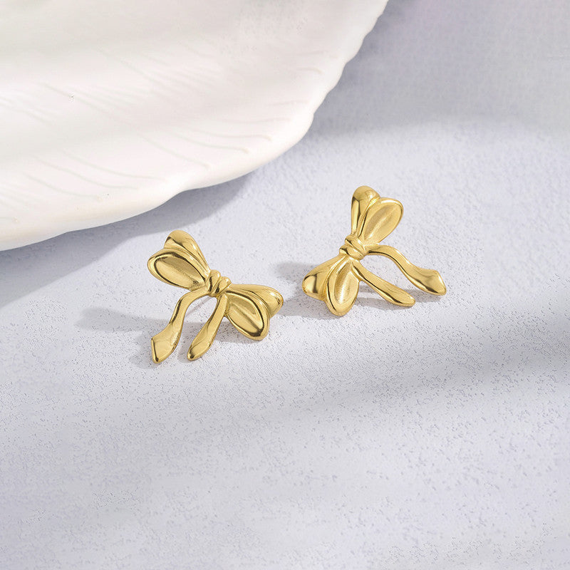 Gold-Plated Anti Tarnish Stainless Steel Bow Themed Earrings