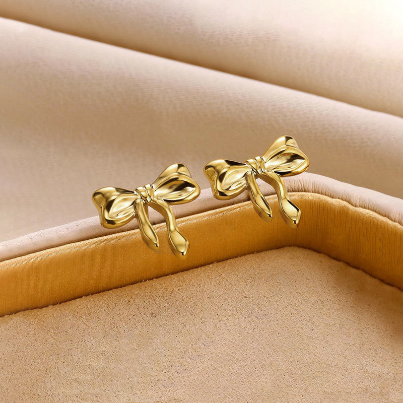 Gold-Plated Anti Tarnish Stainless Steel Bow Themed Earrings