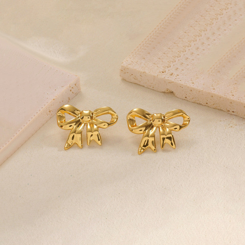 Gold-Plated Anti Tarnish Stainless Steel Bow Themed Earrings