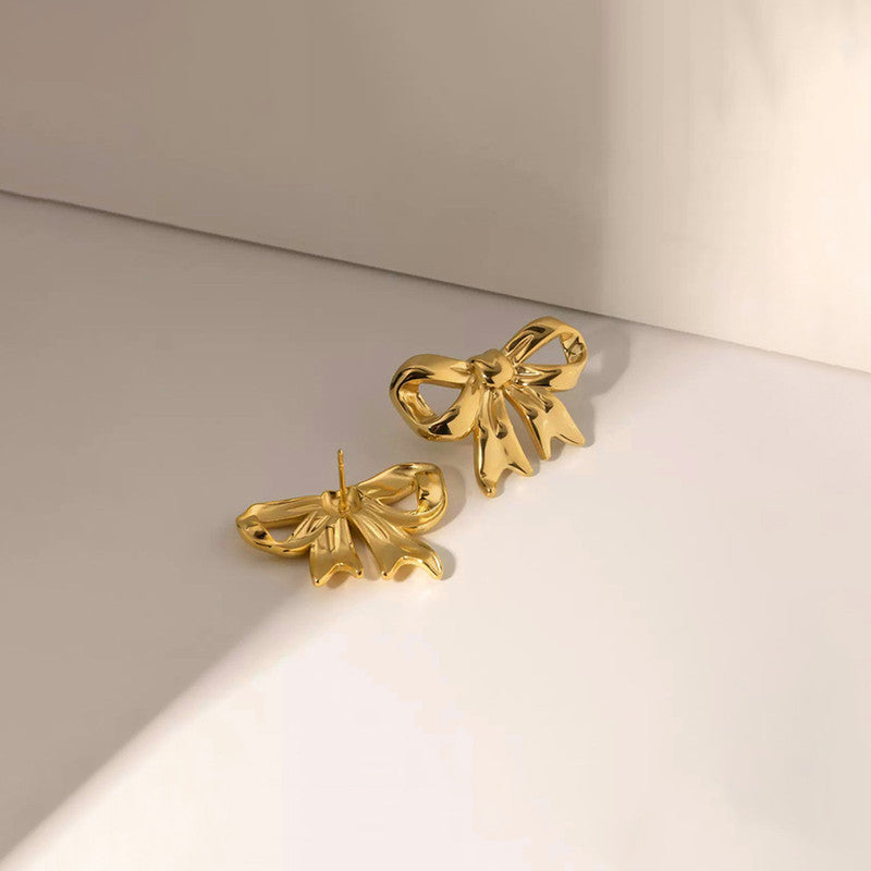Gold-Plated Anti Tarnish Stainless Steel Bow Themed Earrings