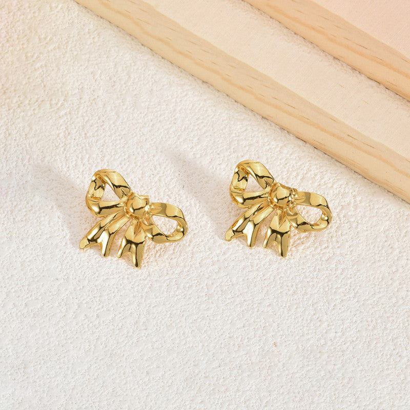 Gold-Plated Anti Tarnish Stainless Steel Bow Themed Earrings