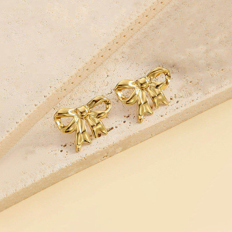Gold-Plated Anti Tarnish Stainless Steel Bow Themed Earrings