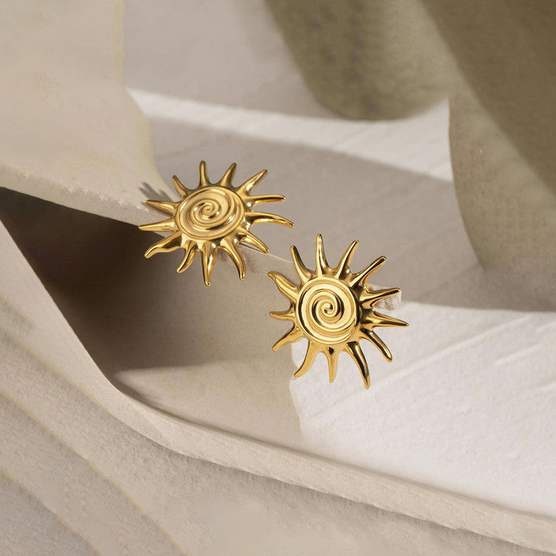 Gold-Plated Anti Tarnish Stainless Steel Sun Shaped Stud Earrings