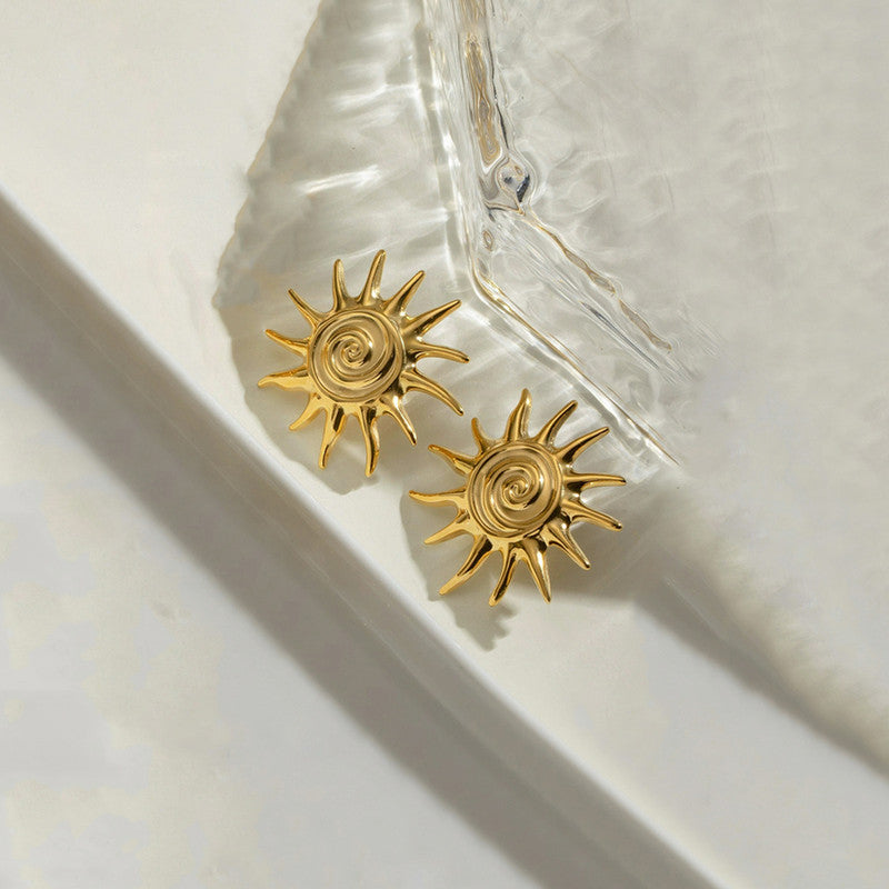 Gold-Plated Anti Tarnish Stainless Steel Sun Shaped Stud Earrings