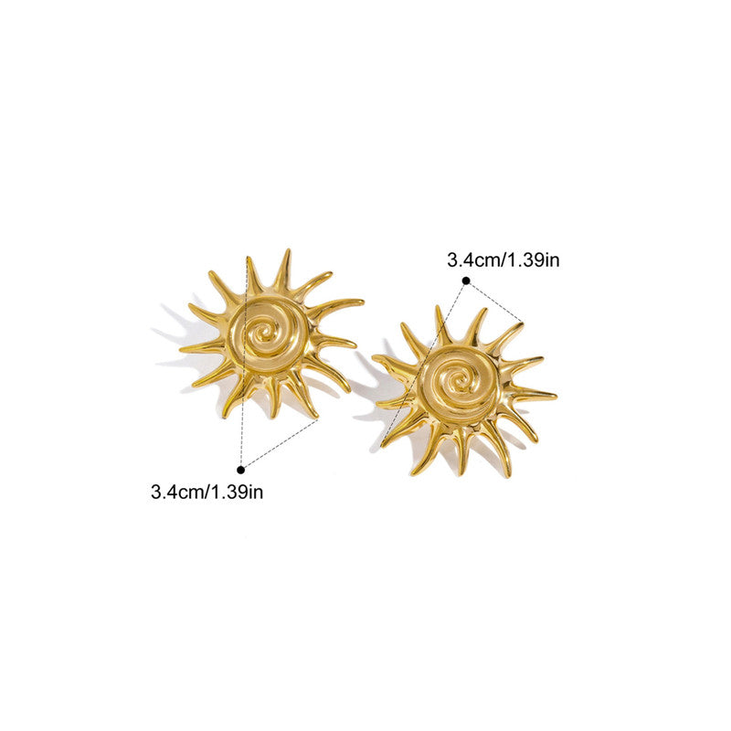 Gold-Plated Anti Tarnish Stainless Steel Sun Shaped Stud Earrings